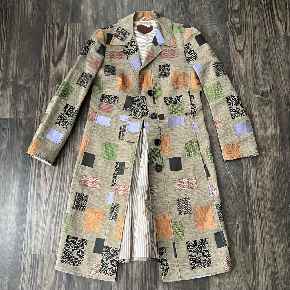 Etro Long Patchwork Silk Blend Designer Coat - image 5